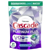 Cascade Platinum Plus Dish Detergent ActionPacs, Power of Bleach, Mountain Scent, (4 Pack of 21 Count)